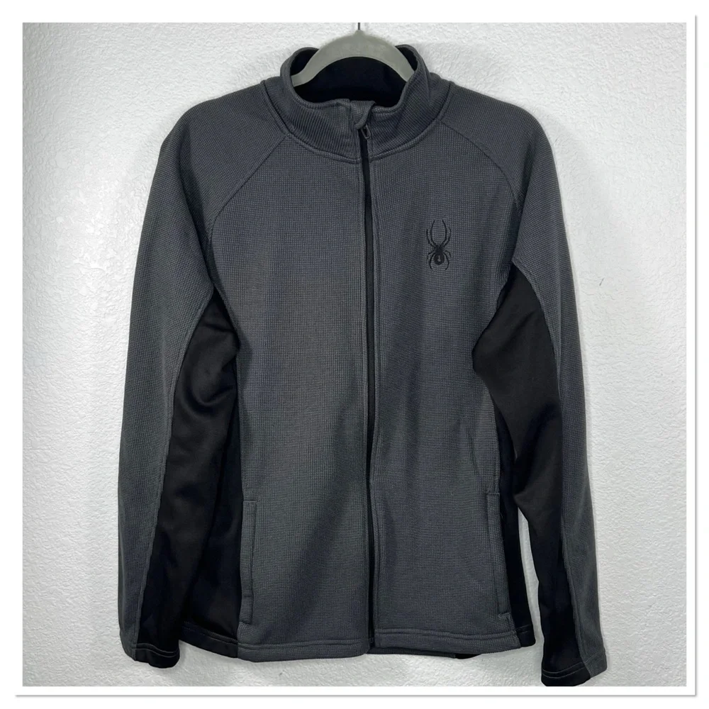 Spyder Full Zip Mens Lightweight Jacket Sz L Black Gray and Black 100% Polyester